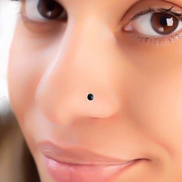 925 Sterling Silver 3mm Black Onyx Gemstone Nose Ring or Cartilage Stud Earring - Picture 3 of 11